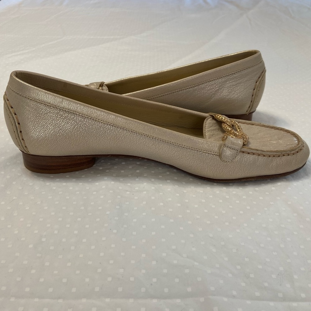 Stuart Weitzman Women's Metallic Gold Rhinestone Loafer Driving Shoe Size 7.5
